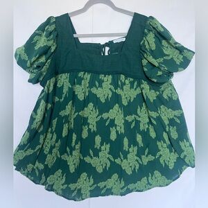 Chic Soul Dark Green Floral Blouse 1XL NWOT